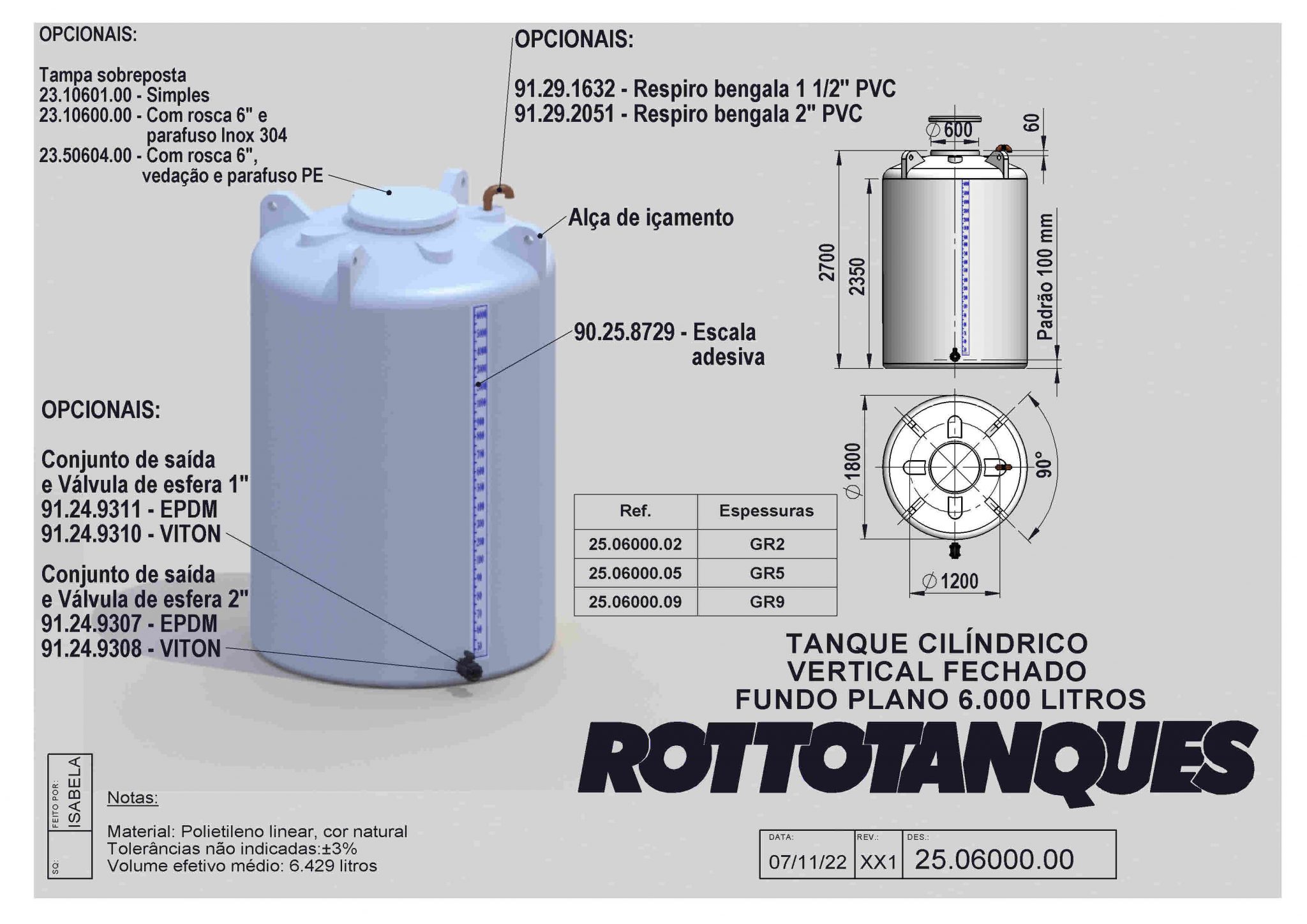 Tanque Cilíndrico Vertical Fechado Fundo Plano De 6000 Litros Rottotanques 5824